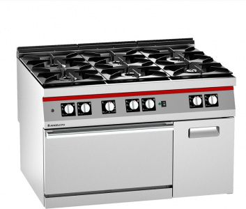 Плита газовая 6 горелок Angelo Po 2T1FAAG с конвективным газовым духовым шкафом и нейтральным шкафом